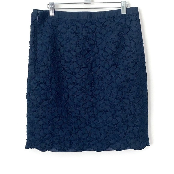 Talbots Floral‎ Embroidered Scalloped Hem Linen Skirt Womens 8 side zip lined - Picture 3 of 10